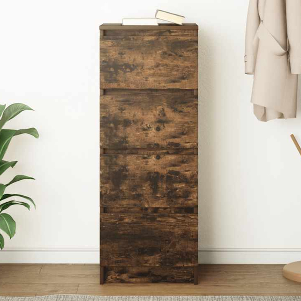 vidaXL 4 Drawer Smoked Oak Narrow Sideboard Image 1