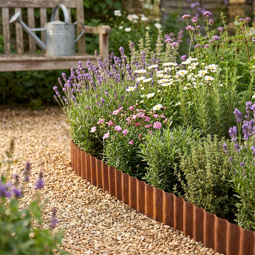 Living and Home 6m x 12.5cm Brown Metal Corrugated Flexible Garden Edging Image 2