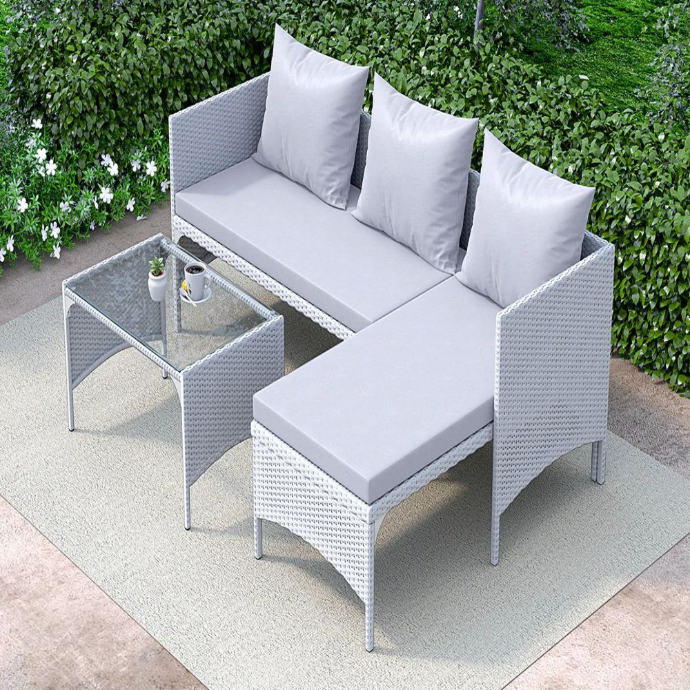 Rattrix 3 Seater Grey Rattan Garden Chaise Conversation Set with Cushion Image 3