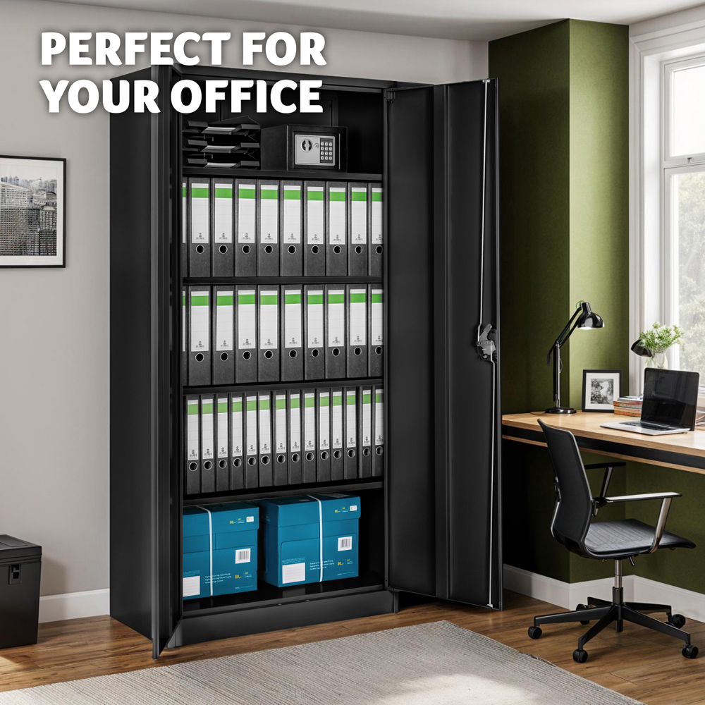 tectake Blain 2 Door 5 Shelf Black Lockable Filing Cabinet Image 8