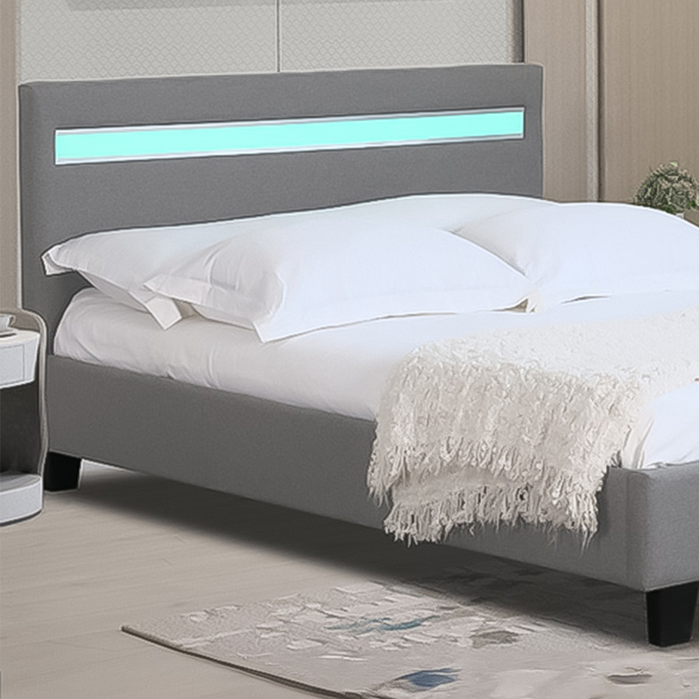 Brooklyn King Size Light Grey Fabric LED Bed Frame Image 2