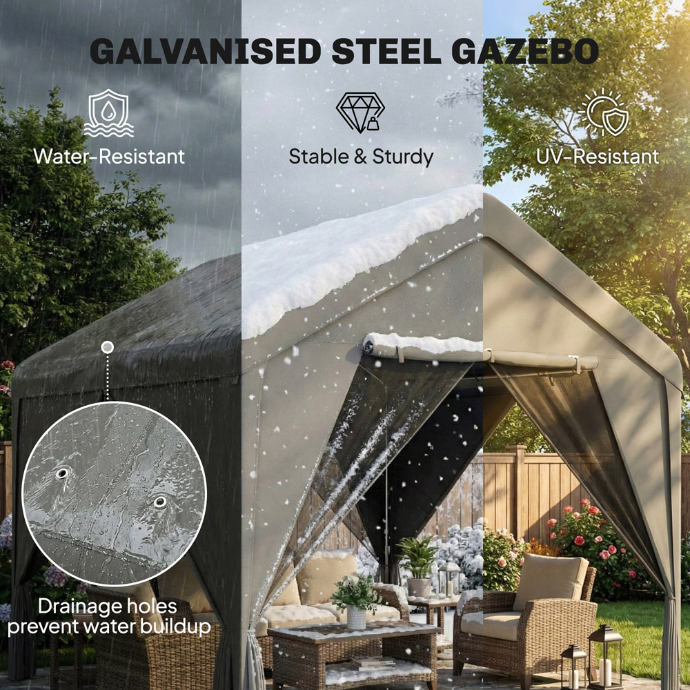 Outsunny 3 x 3m Dark Grey Gazebo with Netting and Curtain Image 7