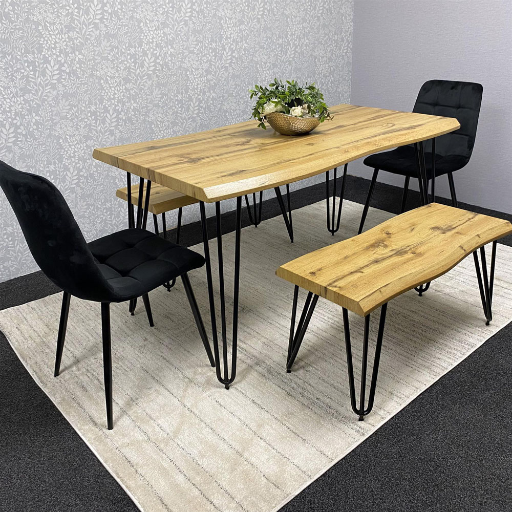 Kosy Koala 4 Seater Wood and Velvet Dining Bench Set Dark Grey Image 1