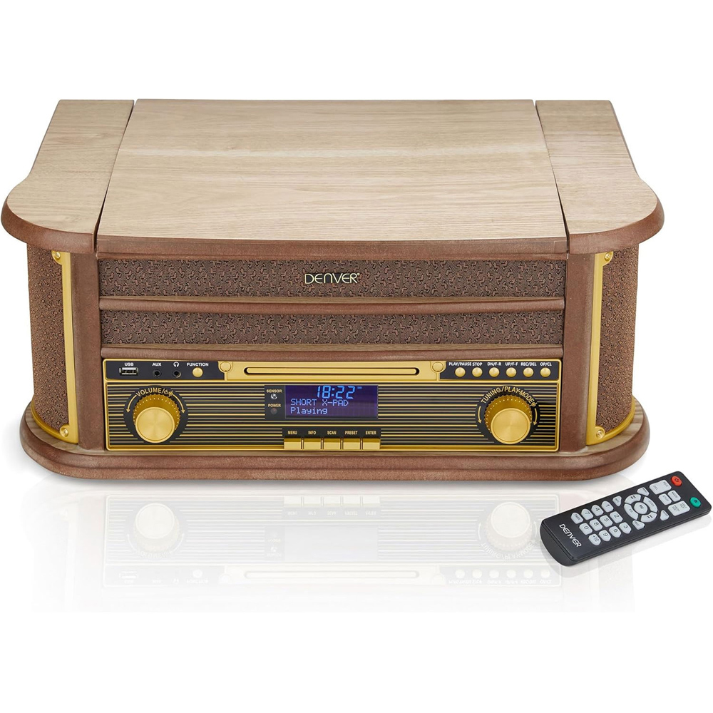 Denver MRD-51BT 9 in 1 Light Wood Retro Bluetooth DAB Radio Record Player with Speakers Image 2