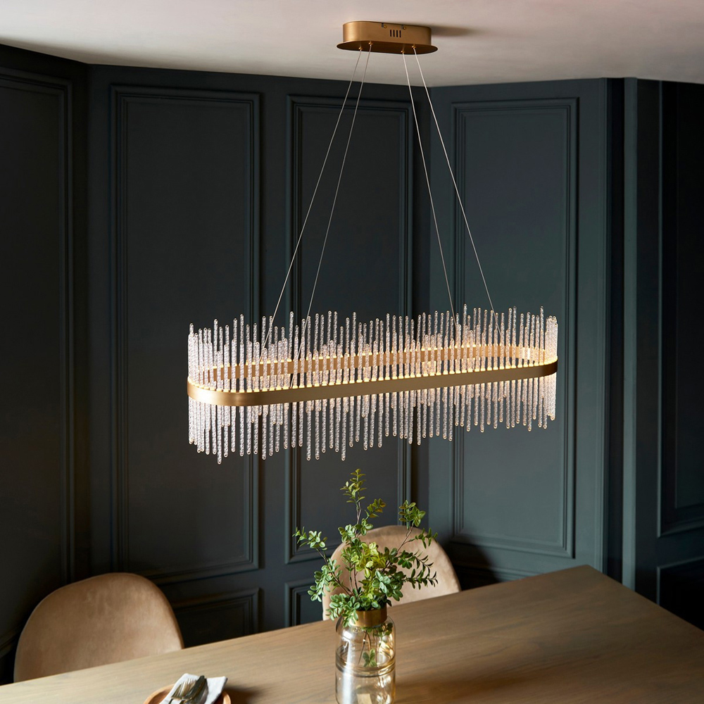 Merano Trapani Clear Glass Brushed Gold Plated Bar Pendant Ceiling Light Image 8