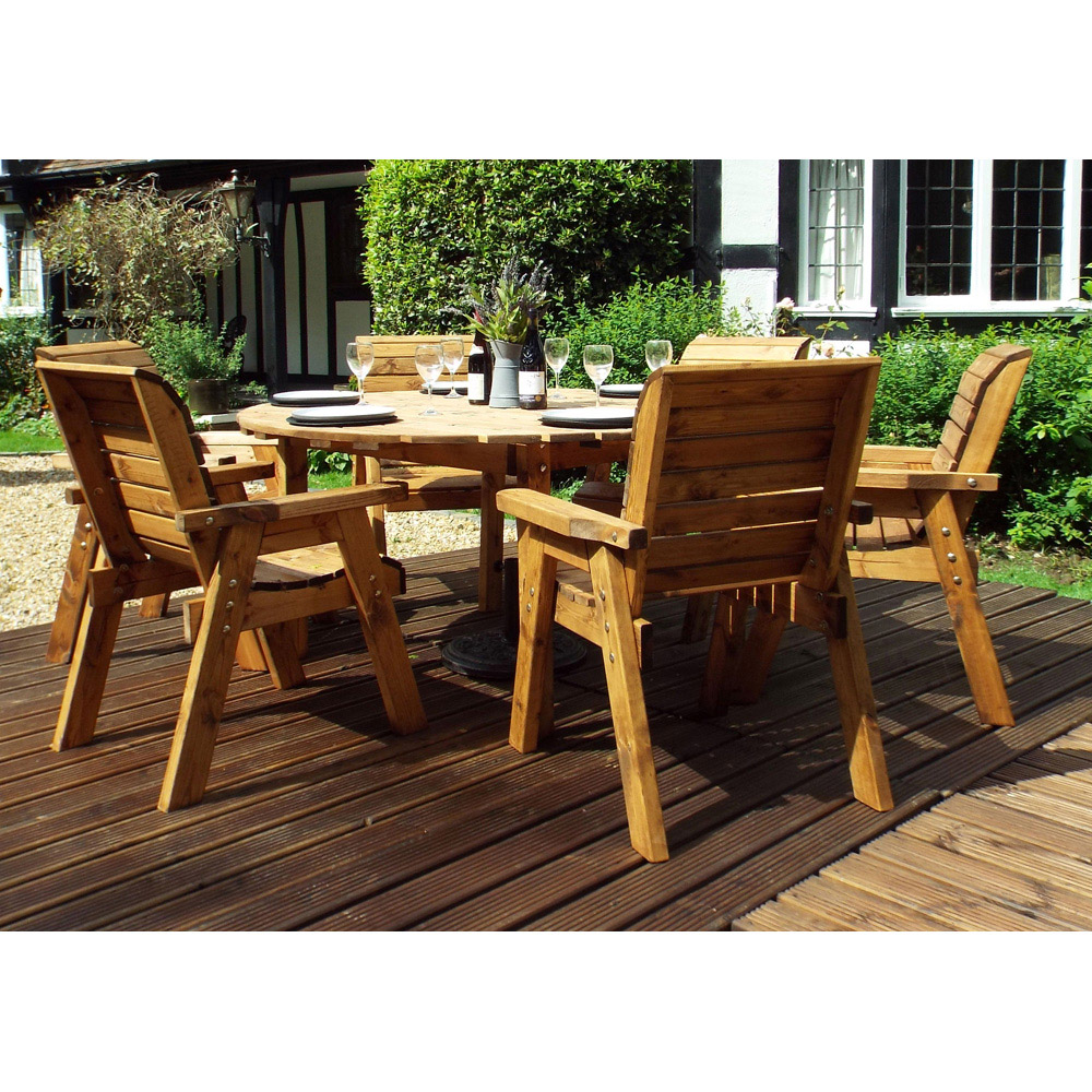 Charles Taylor Solid Wood 6 Seater Round Outdoor Dining Set with Red Cushions Image 4