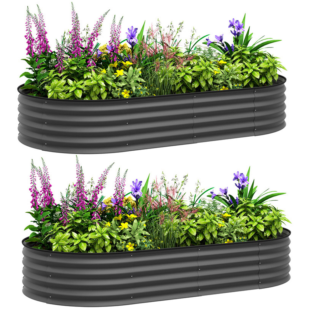 Outsunny Dark Grey Raised Garden Bed with Metal Plant Stakes Set of 2 Image 1