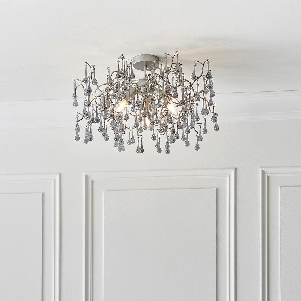 Merano Rimini Tinted Glass Aged Silver and Smokey Grey 3 Light Semi Flush Ceiling Image 4