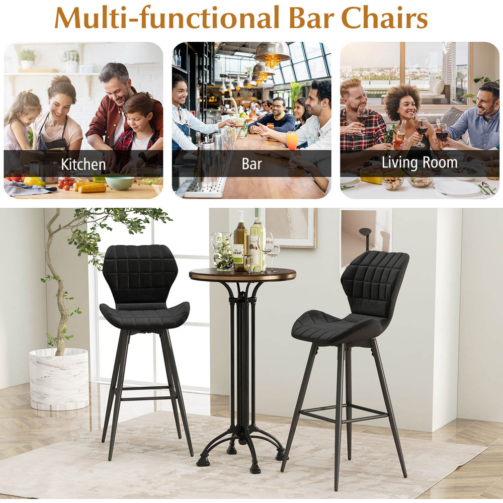 Costway Set of 2 Black Curved Backrest Bar Stool Image 4