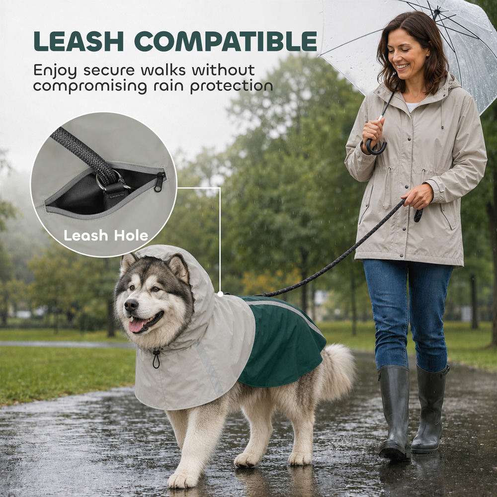 PawHut Green Dog Raincoat with Hood XL Image 8