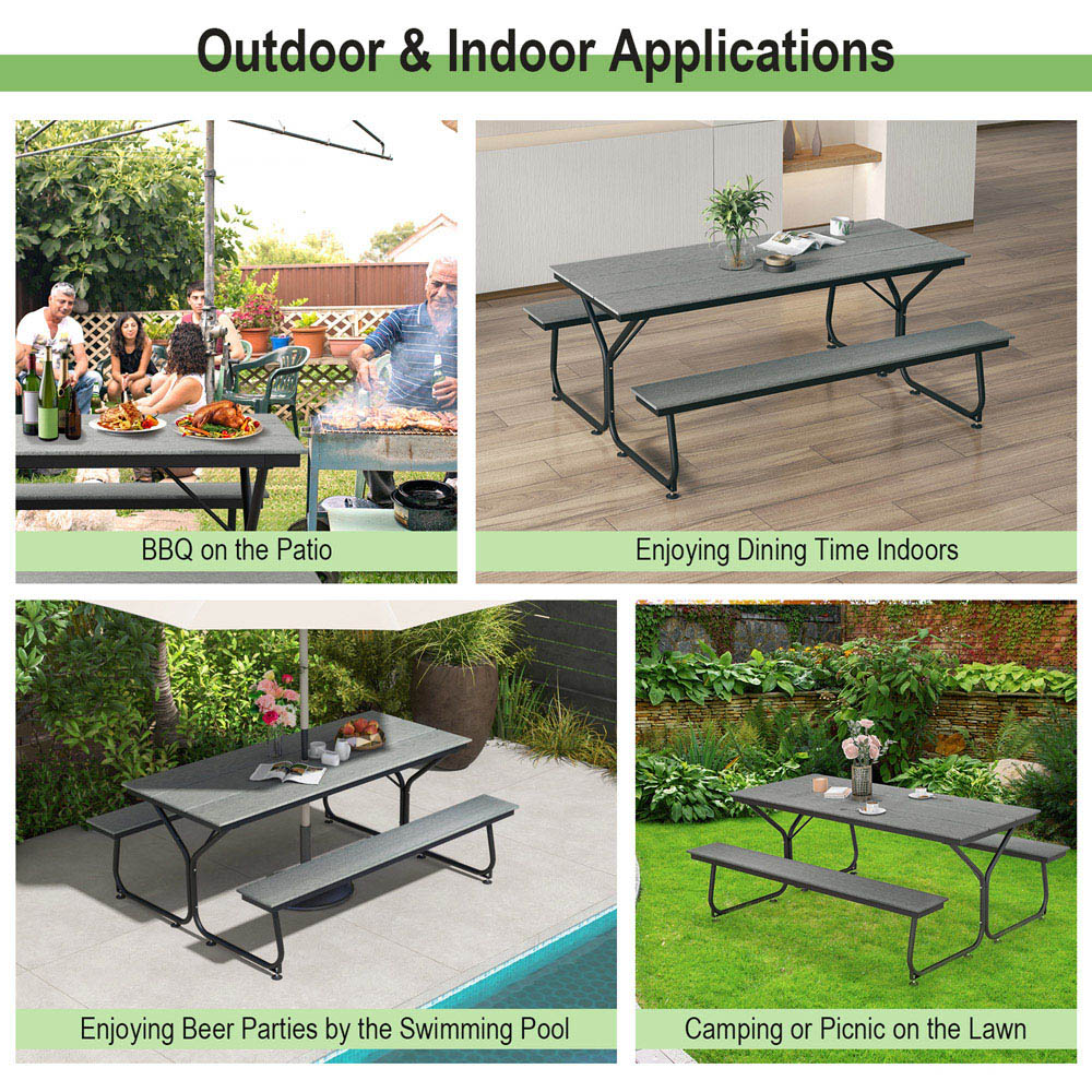 Costway 8 Seater Grey Outdoor Picnic Bench Set Image 7
