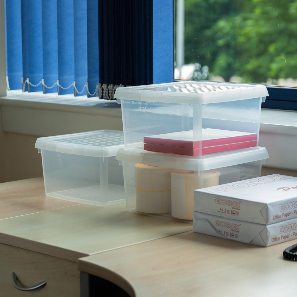 Wham Clip 9L Clear Square Storage Box with Lid 3 Pack Image 2