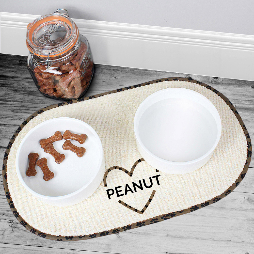 Personalised Memento Personalised Love Heart Microfibre Pet Bowl Mat Image 2