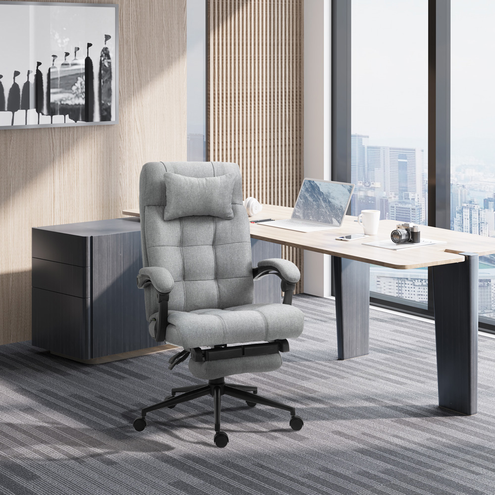 Portland Light Grey Linen Swivel Ergonomic Office Chair Image 7
