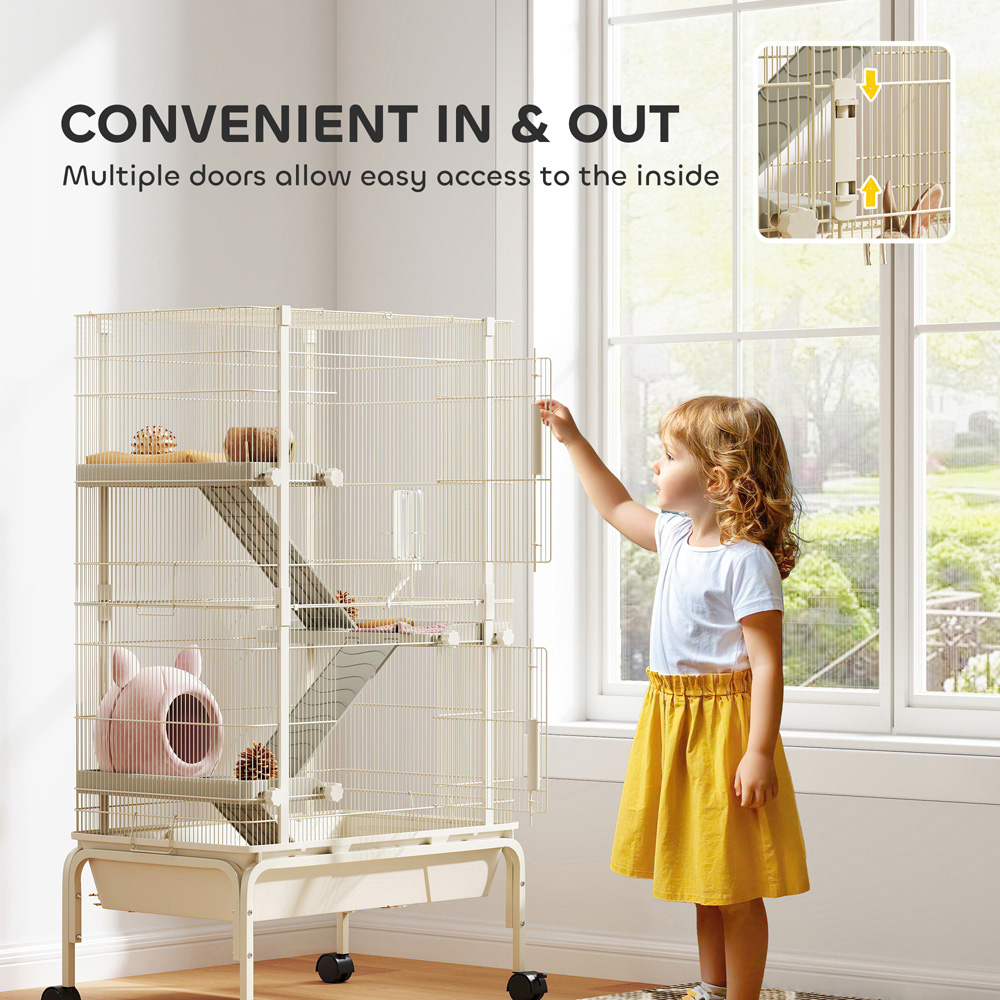 PawHut 4 Level Beige Rolling Small Animal Cage Image 6