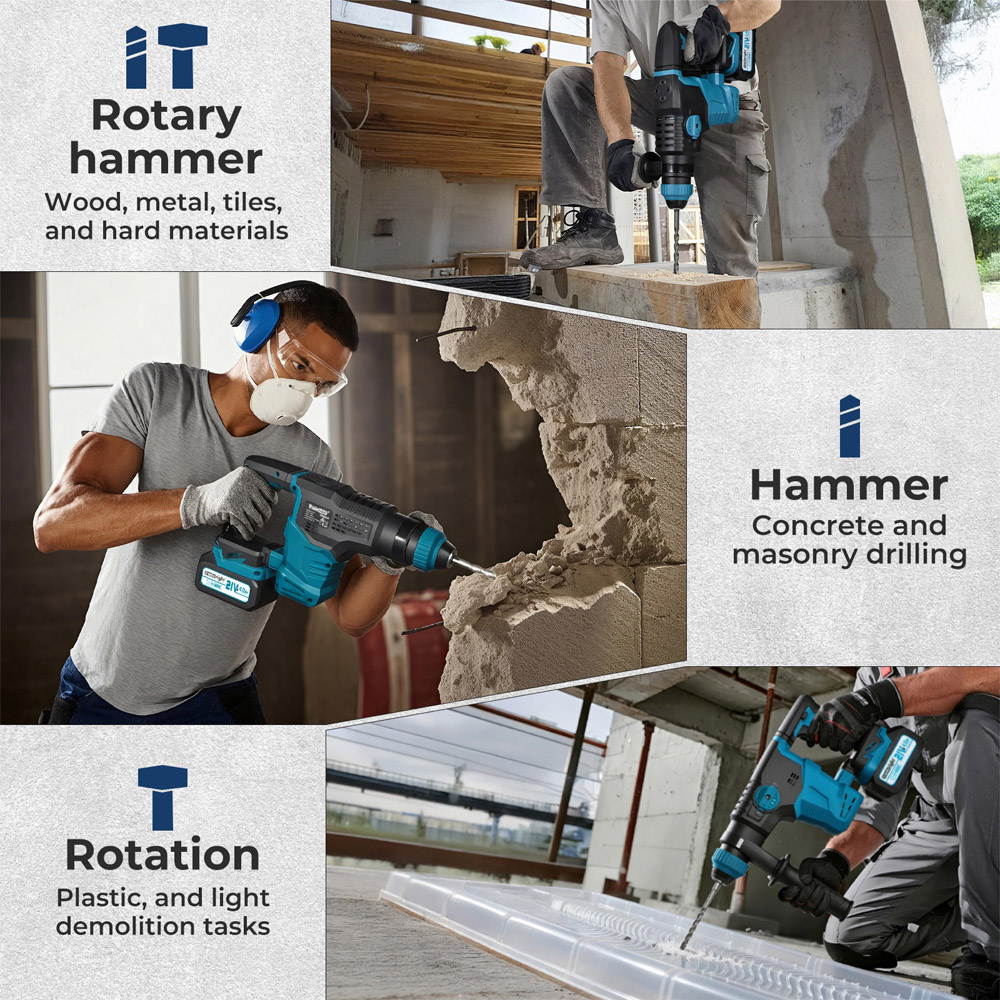 Traderight HW0302-UK SDS Plus Cordless Rotary Hammer Drill with Accessories 21V Image 5
