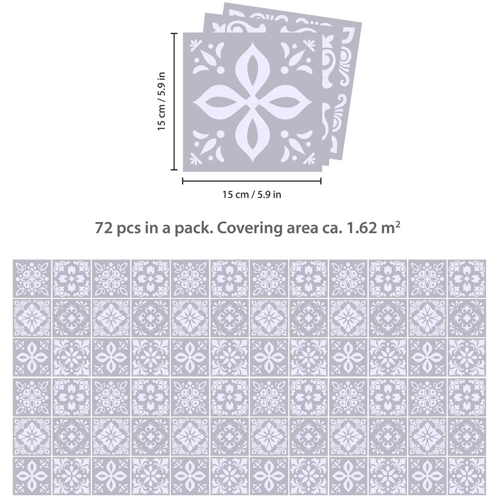 Walplus Andalu Light Grey Cement Spanish Wall Tile Sticker 15 x 15cm 72 Pack Image 7