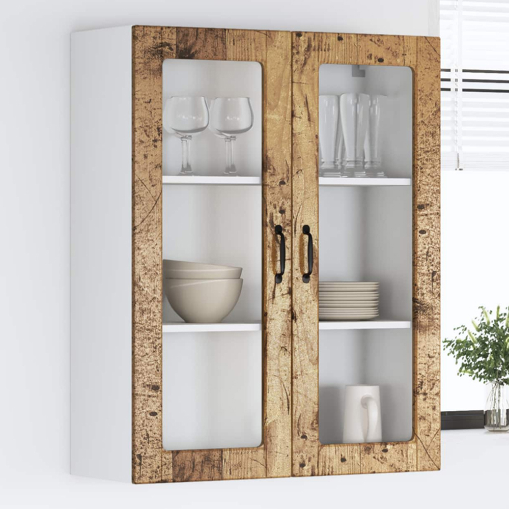 vidaXL 2 Glass Door Old Wood Kitchen Wall Cabinet Image 1