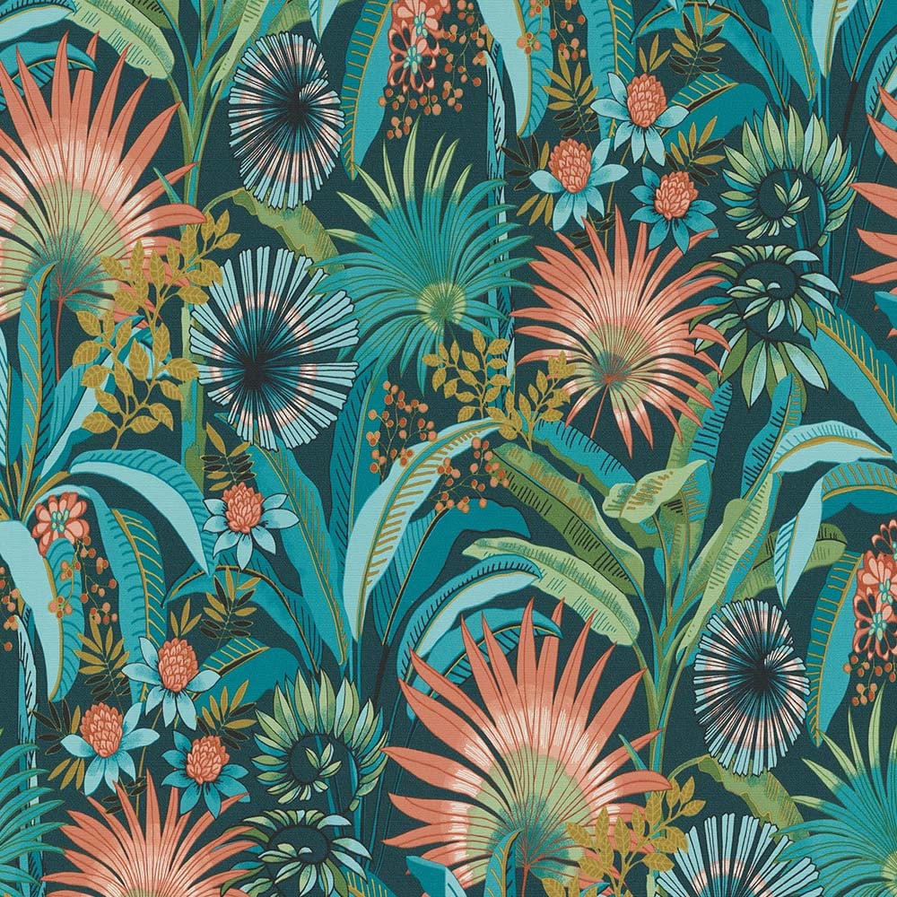 Erismann Martinique Tropical Floral Non Woven Blue Wallpaper Image 1
