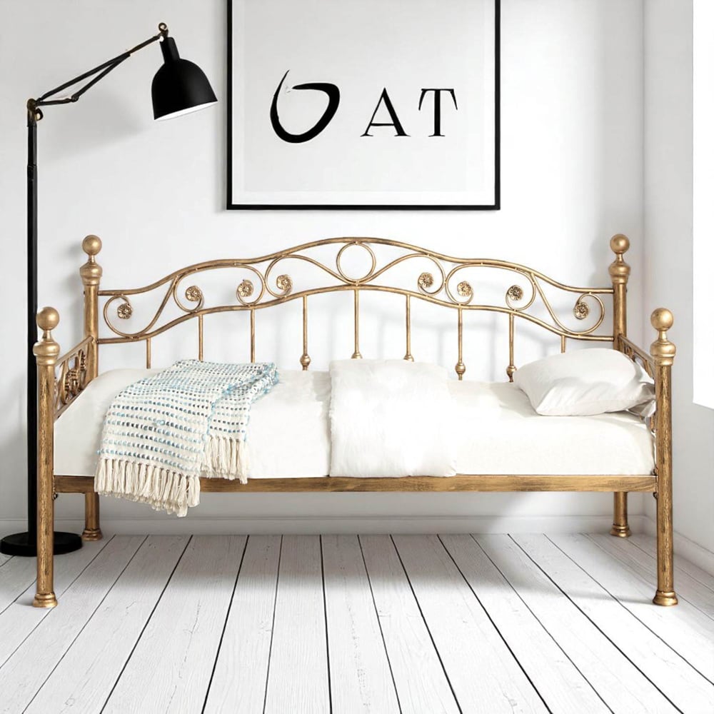 OAT Home Mayfair Single Antique Brass Effect Metal Day Bed Image 8