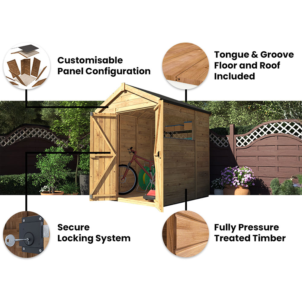 Dunster House Overlord 6 x 6ft Modular Brown Apex Garden Shed Image 3
