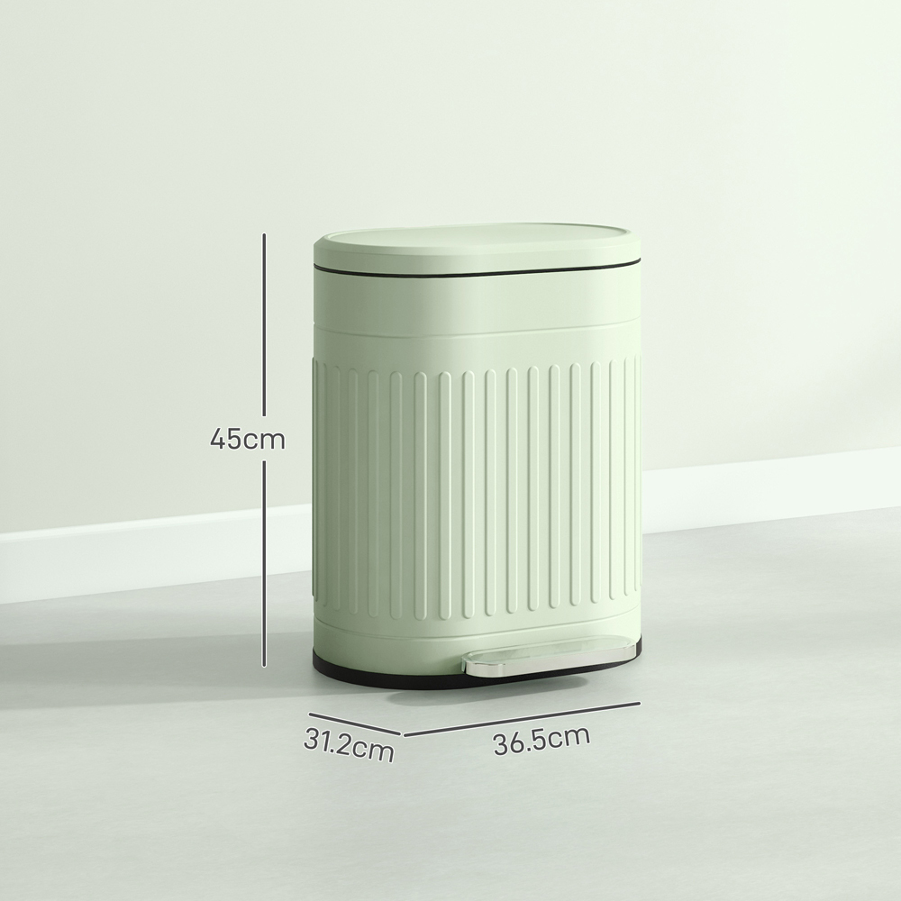 HOMCOM Light Green Metal Pedal Kitchen Bin with Soft Close Lid 20L Image 9