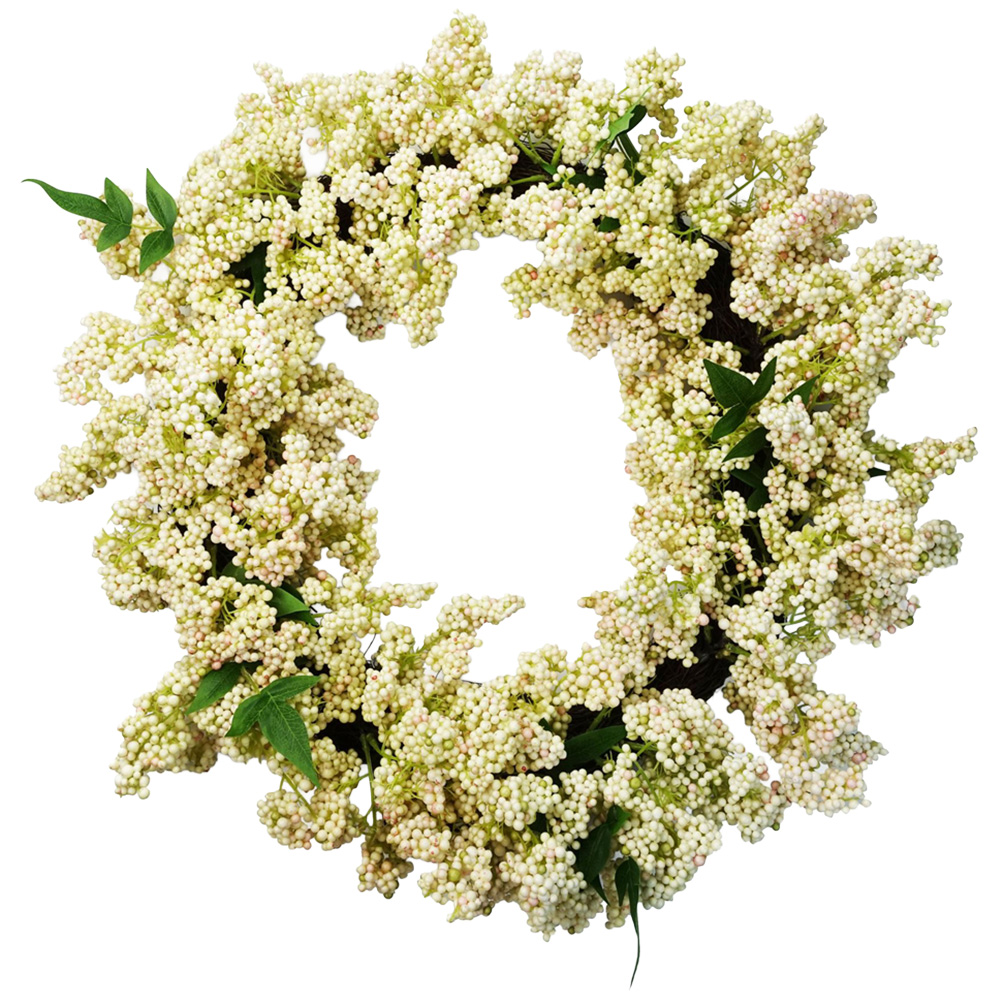 Leaf White Berry Hanging Artificial Wreath 55cm Image 1