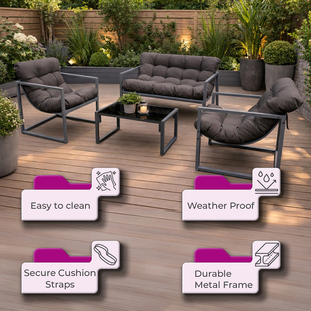 Neo Direct 4 Seater Grey Outdoor Patio Set with Cushions Image 4