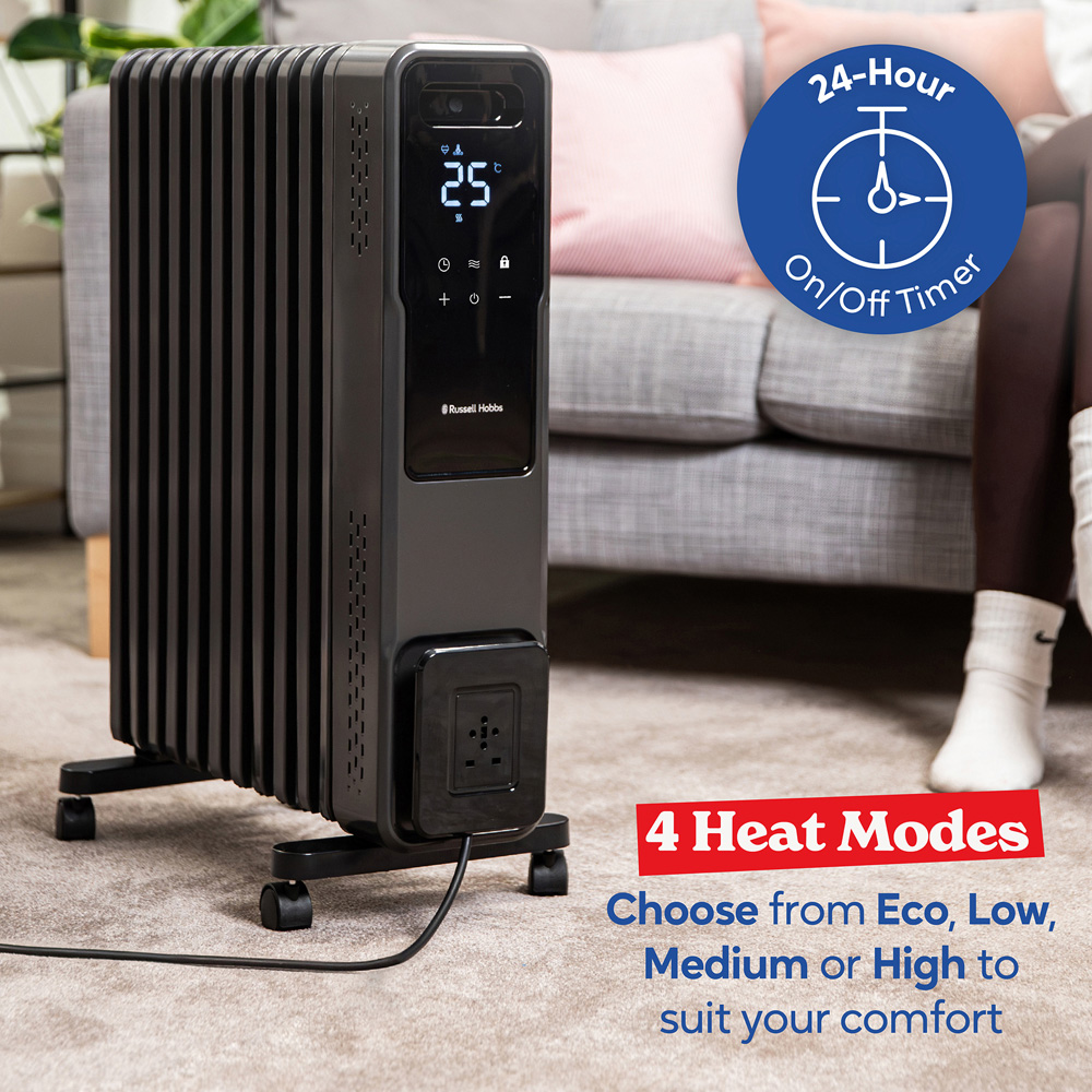 Russell Hobbs Graphite 11-Fin Wi-Fi Digital Touch Control Oil Filled Radiator with Remote 2500W Image 5