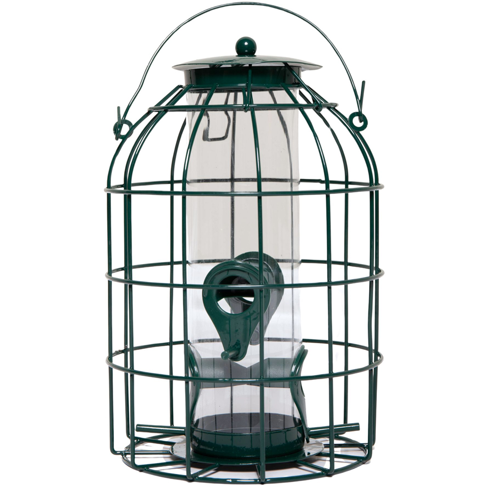 Samuel Alexander Green Metal Hanging Bird Seed Feeder with Squirrel Guard Image 1