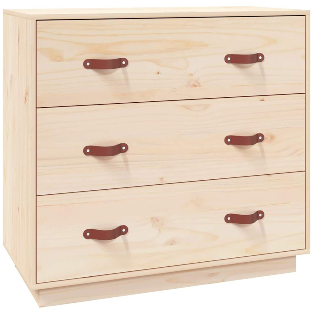 vidaXL 3 Drawer Natural Pine Wood Sideboard Image 2