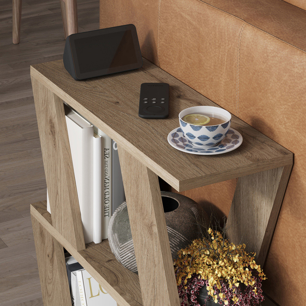 Decortie Lazena 3 Shelf Oak Effect V-Shaped Coffee Table Image 3