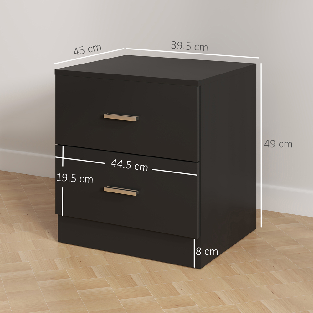 Portland 2 Drawer Black Bedside Table Image 9