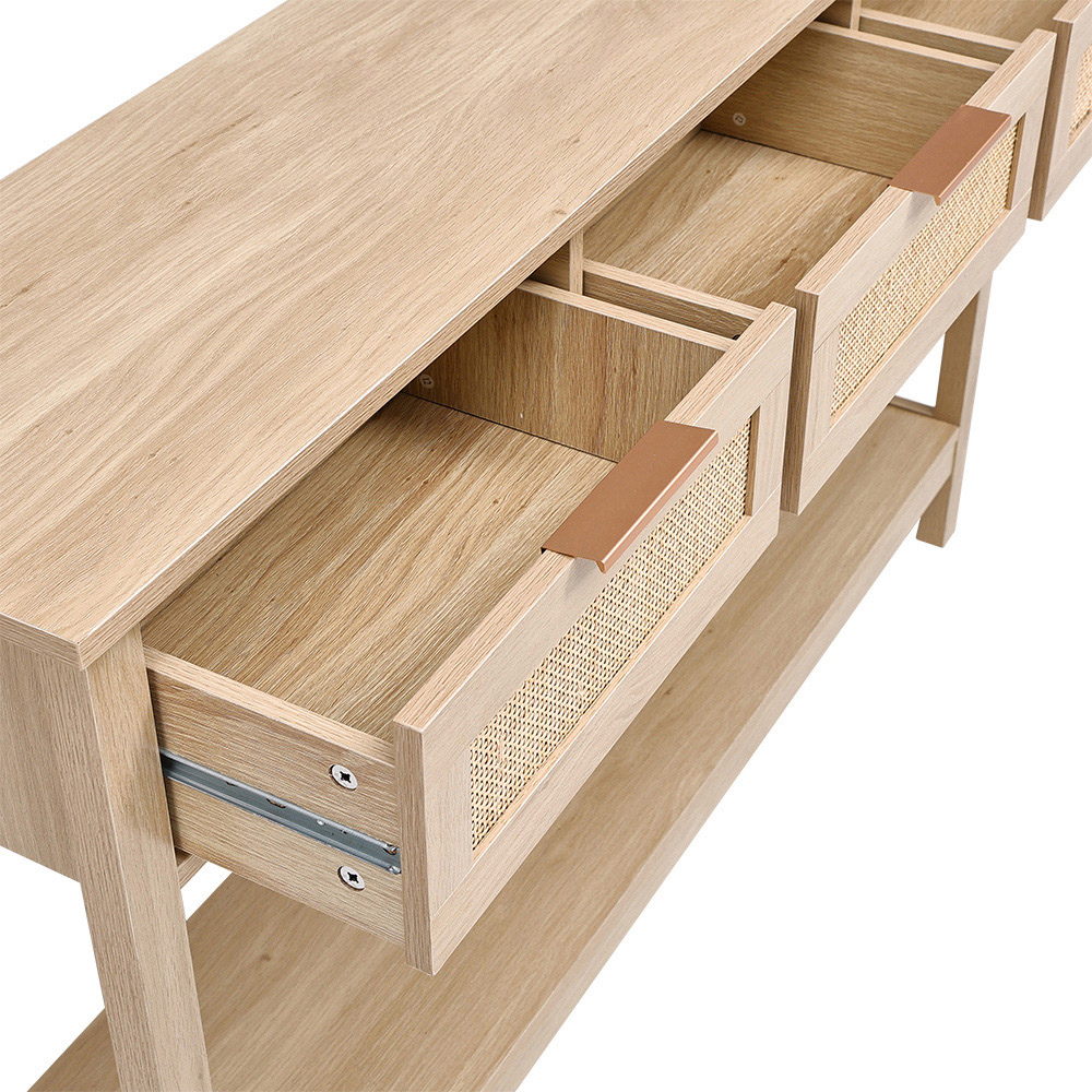 Living and Home 3 Drawer Rattan Rustic Wood Side Table Image 4