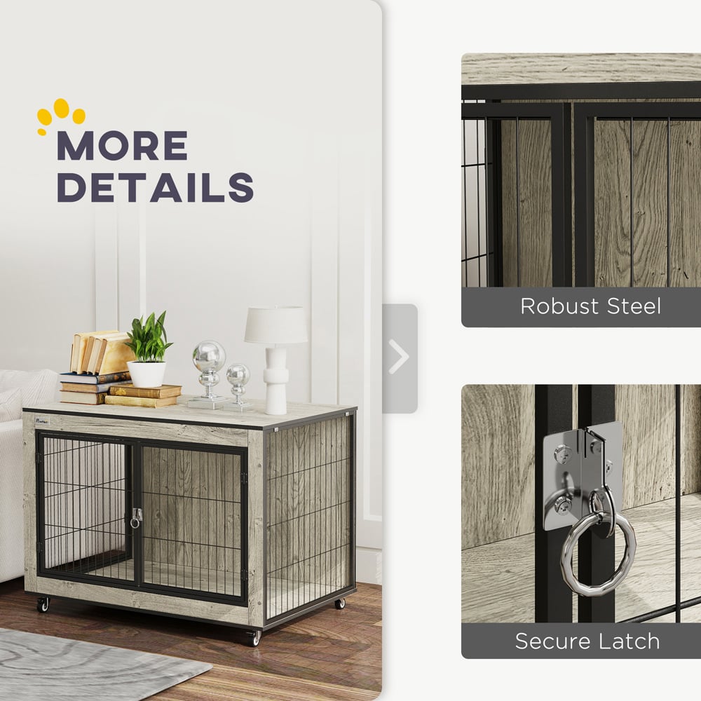 PawHut Medium Dog Crate Furniture on Wheels Image 7