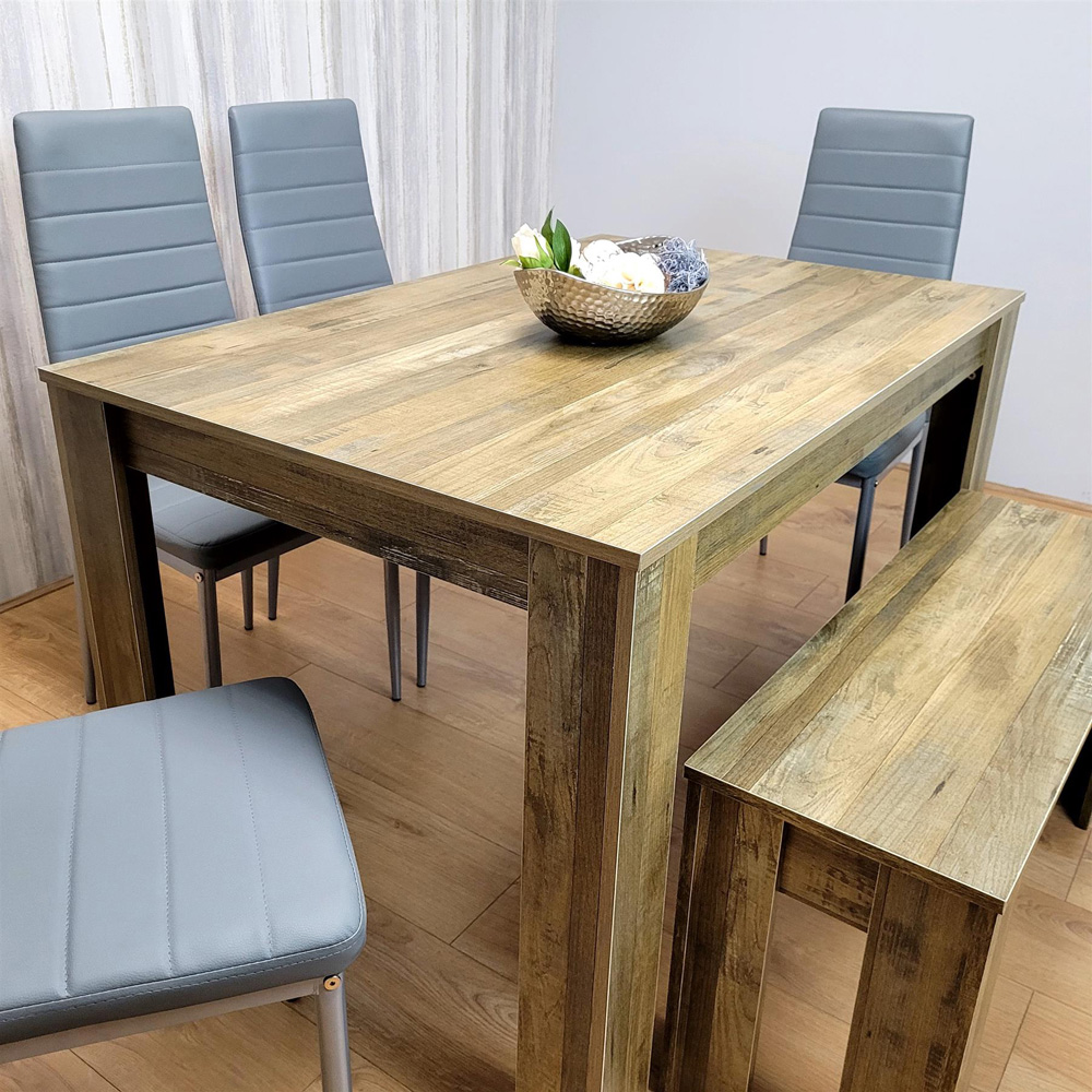 Kosy Koala 6 Seater Faux Leather Dining Bench Set Rustic Effect and Grey Image 5