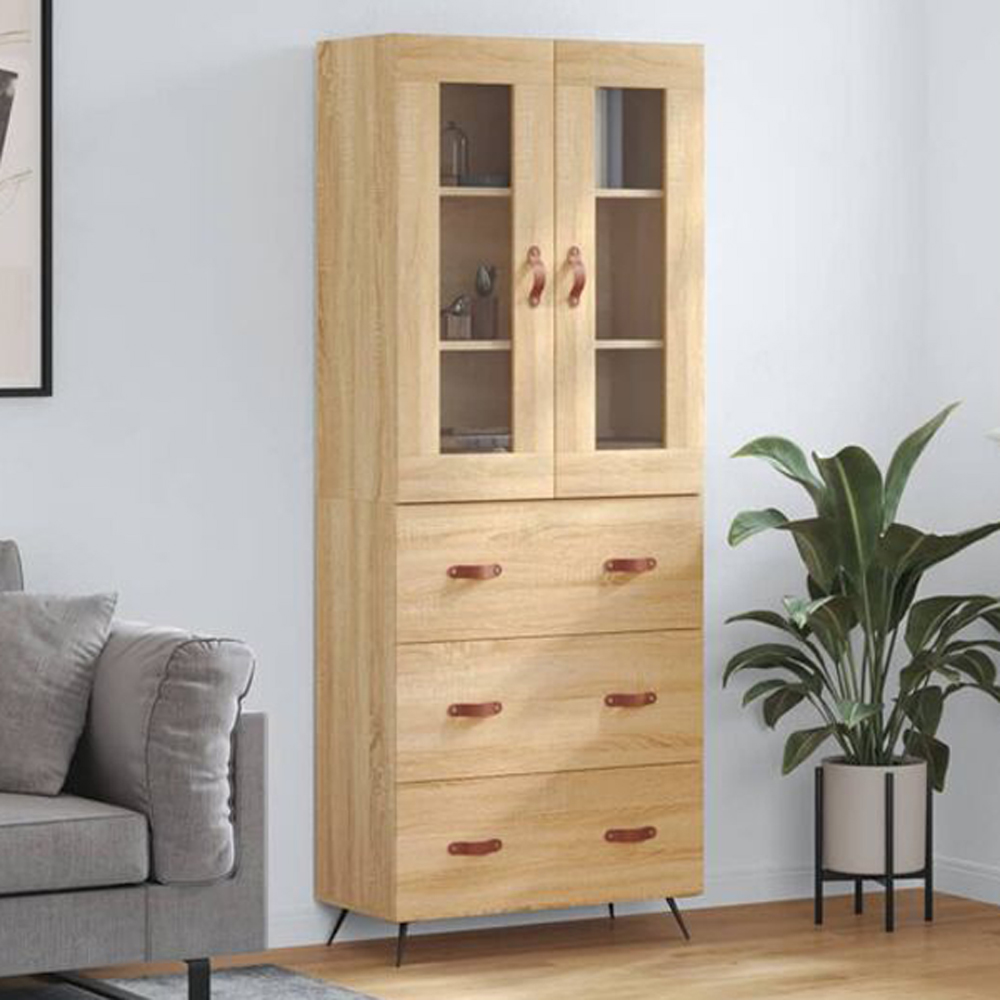 vidaXL 2 Glass Door 3 Drawer Sonoma Oak Highboard Image 1