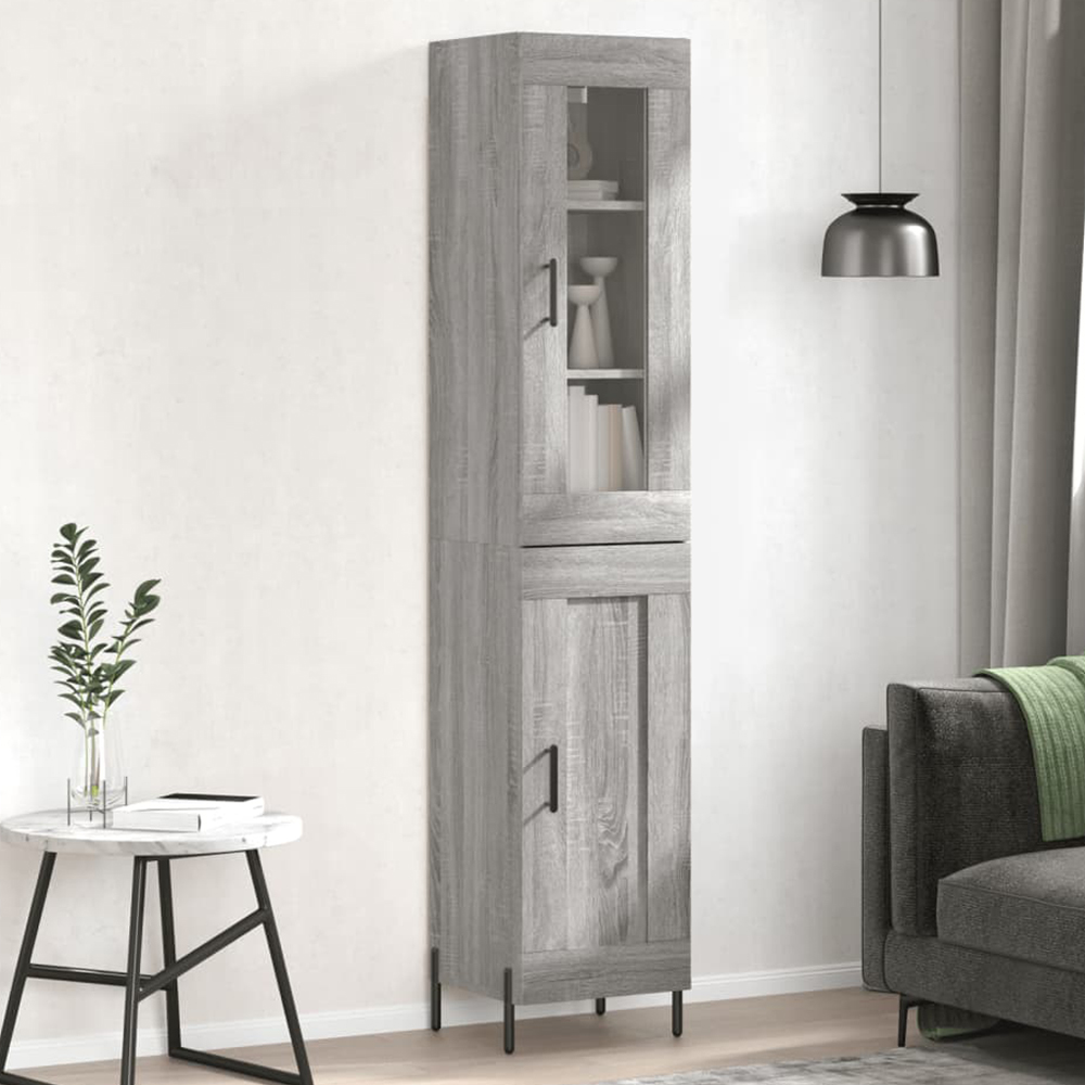 vidaXL 2 Glass and Wood Door Grey Sonoma Tall Highboard Image 1