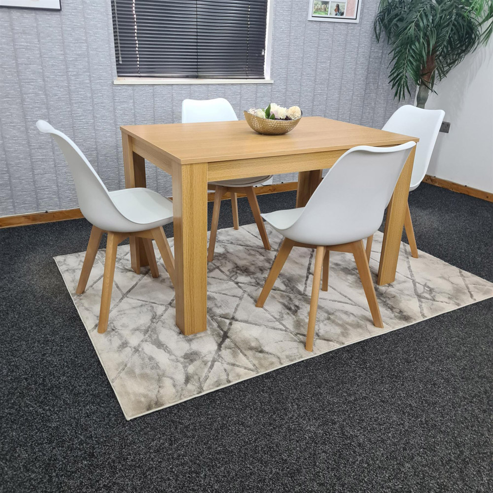 Portland 4 Seater Plastic and Leather Dining Set Oak Effect and White Image 5