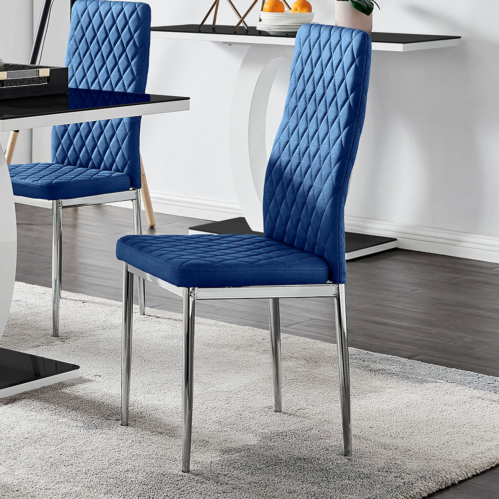 Furniturebox Lucia Valera 4 Seater Dining Set Black Gloss Navy and Chrome Image 3