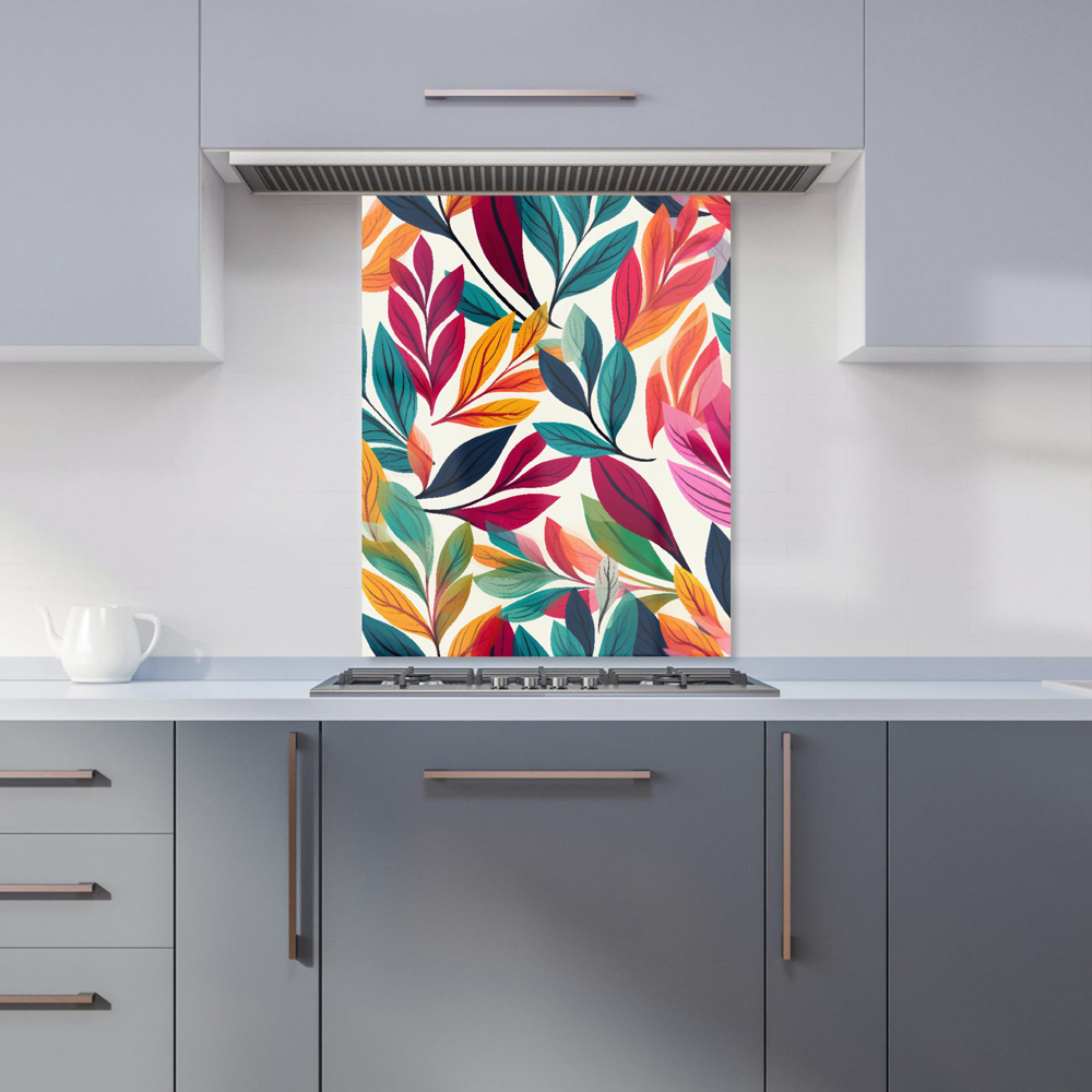 Warren Reed Designer Bright Leaves Pattern Glass Kitchen Splashback 75 x 60cm Image 1