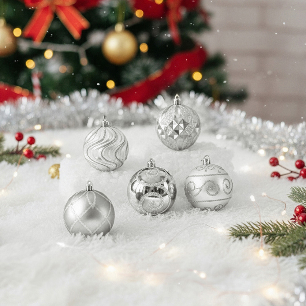 Living and Home 16 Piece Silver Christmas Bauble Set with Storage Box Image 2