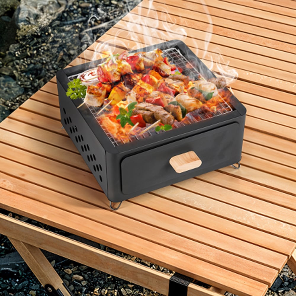 Living and Home Black Windproof Metal BBQ Grill and Tea Stove Image 2