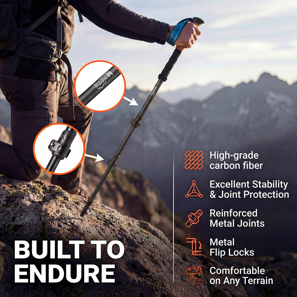 Mountview 2 Piece Black Carbon Fibre Lightweight Trekking Pole Image 8