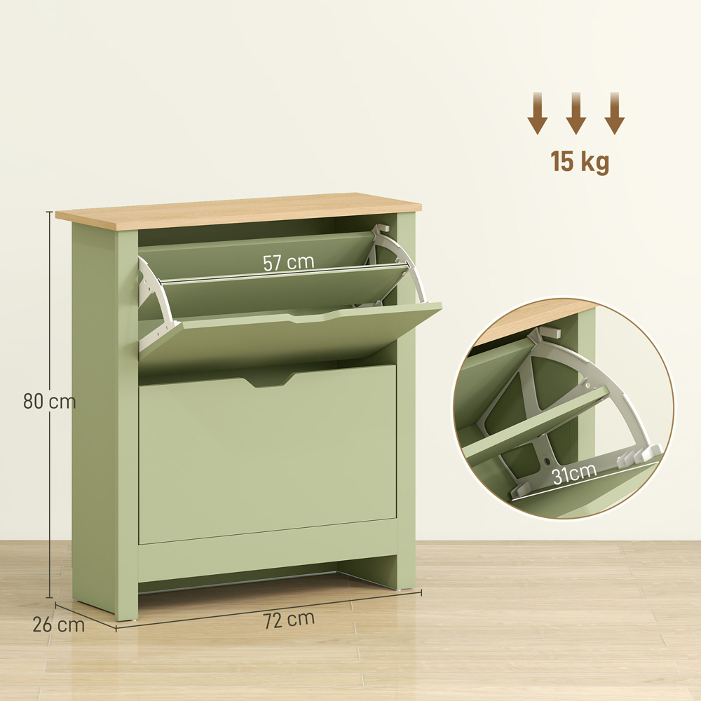 HOMCOM 2 Flip Down Drawer Charcoal Green Shoe Cabinet Image 9