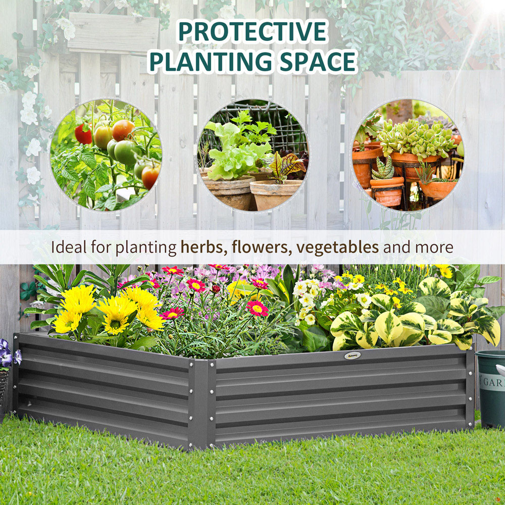 Outsunny Light Grey Metal Raised Garden Bed Flower and Vegetable Planter Image 4