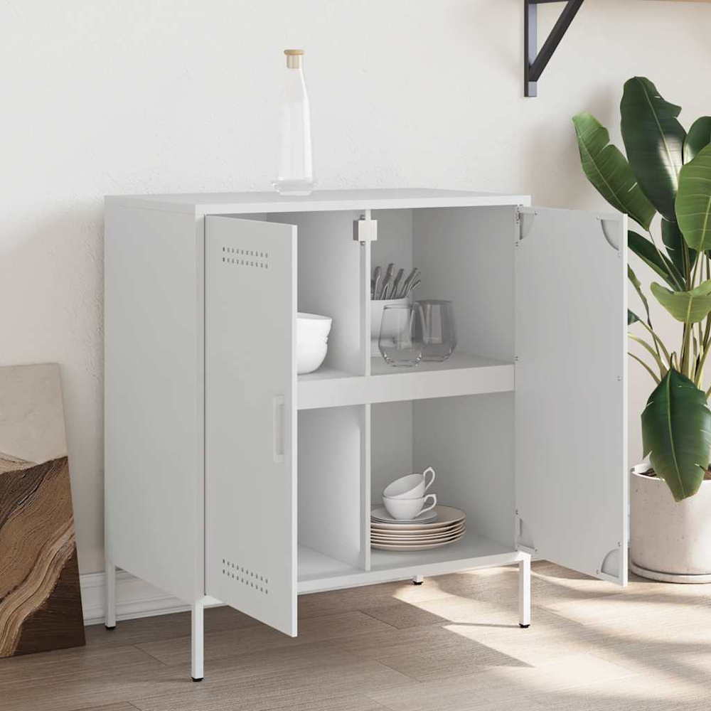 vidaXL 2 Door Steel White Sideboard Image 9