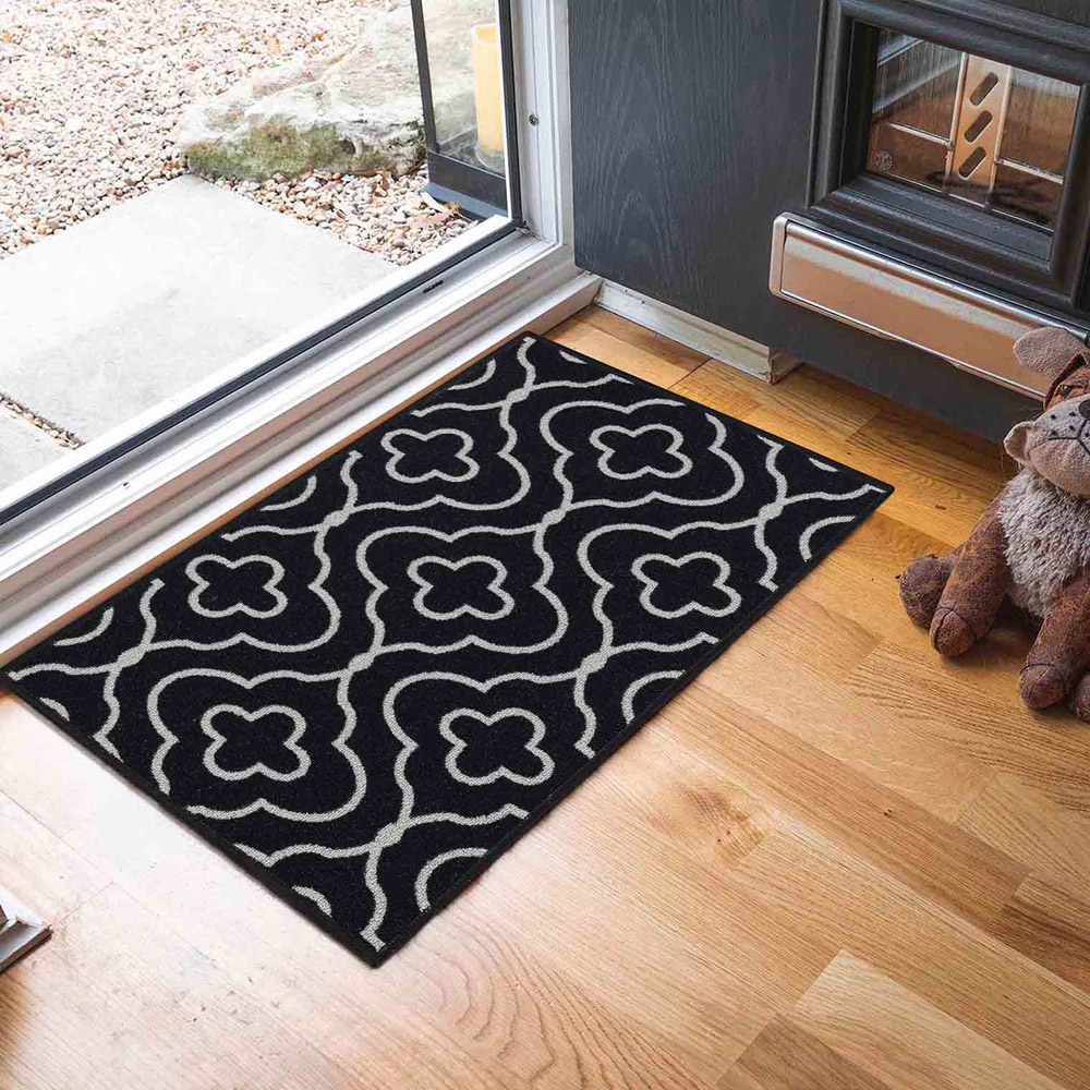 Desire Rugs Havana Black Quatrefoil Anti Slip Door Mat 80 x 50cm Image 2