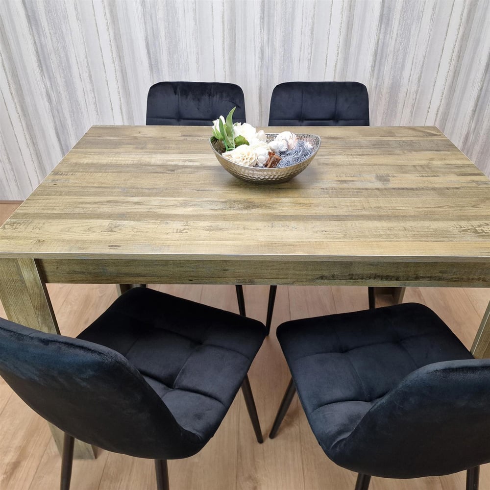 Portland 4 Seater Velvet Dining Set Wood Effect and Black Image 3