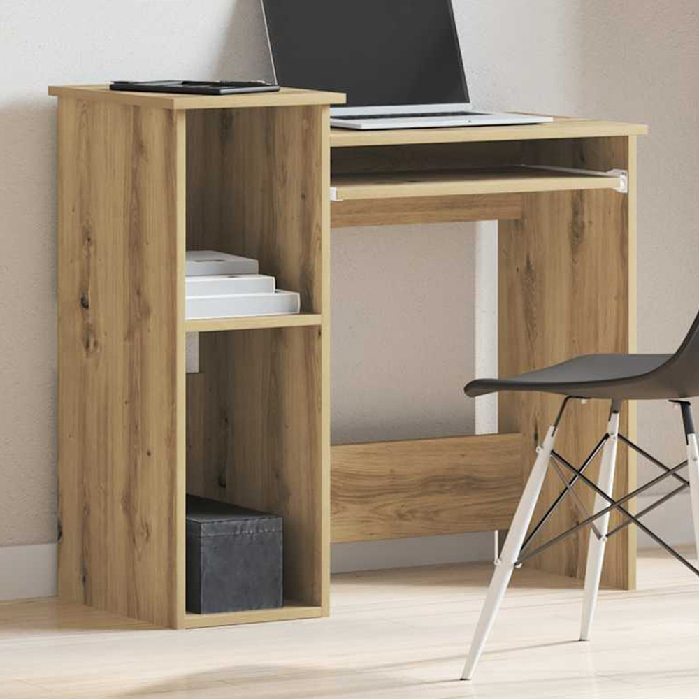 vidaXL 2 Shelf Computer Desk with Keyboard Tray Artisan Oak Image 1